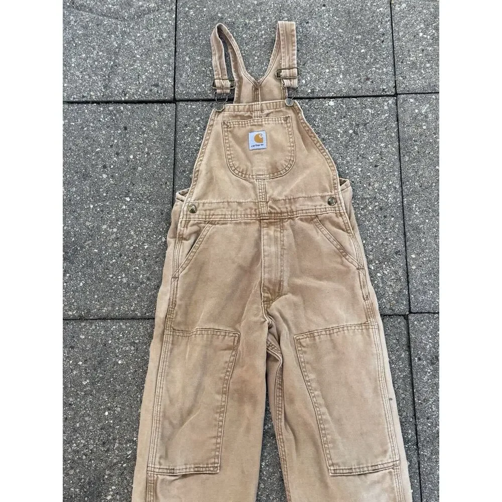 Vintage Carhartt Kids 7 Youth Bib Overalls Brown Duck Canvas Double Knee YBR01